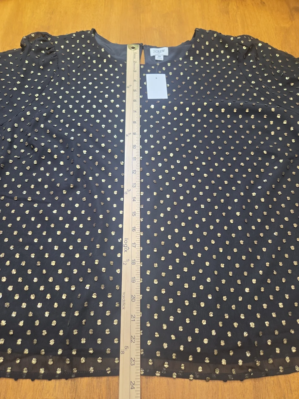 J. Crew Black Blouse with Gold Shimmer Clip-Dots Size 3x Sheer With Lining